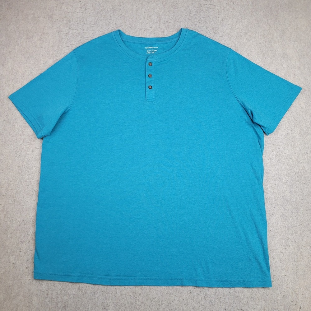 Croft Barrow Henley Shirt Mens 3XB Big Blue Short‎ Sleeve Easy Care Casual NWOT